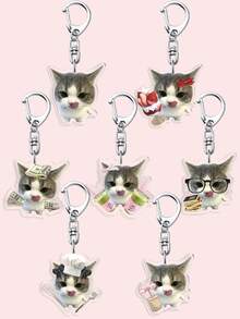 1个超萌猫咪！亚克力钥匙扣。趣味猫咪钥匙扣，猫咪喝抹茶饮料包挂饰，背包挂饰，汽车钥匙扣和手机配件，是送给男朋友、女朋友、家人、朋友和爱猫人士的完美小礼物——理想的圣诞节和新年礼物。 - 彩色 - 查看 10