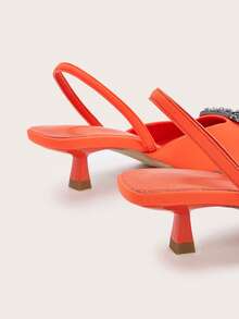 2.5cm Heel Pointed Toe Sandals, Elegant Square Rhinestone Buckle Decor, Kitten Heel Mules, Comfortable Slingback Pumps For Work & Casual, Low Heel Non-Fatiguing