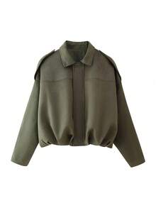 KATCH ME Women's Vintage Oversized Solid Color Suede Cropped Bomber Jacket, Winter Clothes Fashion Outfits - Olive - View 6