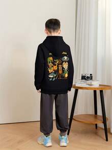1pc Tween Boy Casual Printed Pullover Sweatshirt, Thermal Lined, Long Sleeve, Autumn/Winter