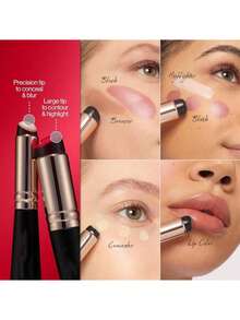 双头硅胶唇刷，啫喱质地，带盖，唇膏刷，适用于腮红、修容、遮瑕、轮廓、眼妆和唇妆，1支装 - 黑色 - 查看 4