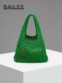 BAILEE 一套涤纶钩编网眼底多色纯色针织手提包，菱形绗缝图案，轻便大容量可爱时尚沙滩包，适合女性，夏季、秋季和冬季必备，吸睛沙滩包，最热门的女士沙滩包，沙滩必备品，沙滩用品和夏季必需品，最新度假包