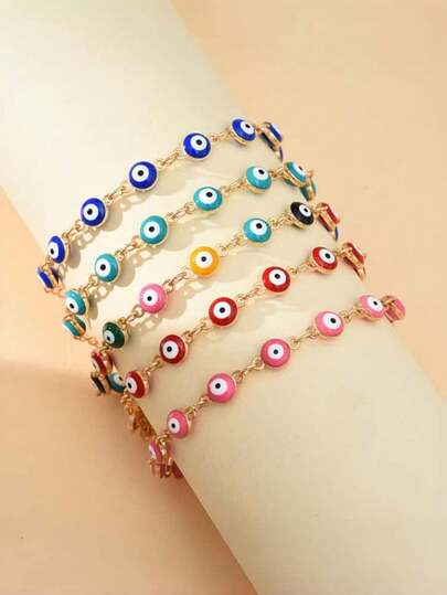 1pc Stainless Steel Enamel Round Evil Eye Anklet/Bracelet For Women - Luxury Fashion Jewelry, Suitable For Daily Wear And Parties