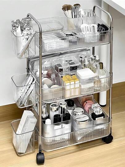 4-Tier Acrylic Storage Cart, Transparent Bathroom Organizer Cart, Transparent Laundry Room Organizing Mobile Shelving Unit, Multi-Functional Rolling Utility Cart, Suitable For Office And Living Room