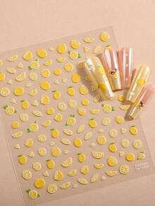 1pc Lemon 5D Embossed Nail Stickers, Spring/Summer 5D Nail Decals Perfect For Women's DIY At Home - Multicolor - View 2