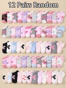24双装女童可爱卡通动物图案短袜 - 蝴蝶、兔子、爱心和花朵图案。独特有趣的图案，柔软亲肤。适合日常穿着、度假、旅行等场合。颜色和款式随机发货。 - 彩色 - 查看 12