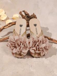 1 Pair Girls' Mesh Embroidered Heart & Diamond Lattice Design Flat Hollow Slip-On Shoes, Cute Princess Style, Fashion, Soft & Lightweight, Round Toe, Hook And Loop Closure, Matching Mom's Size, Suitable For 2-14 Years Old Girls, All Seasons, Party, Holiday - 橘色 - 查看 5