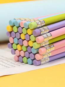 Macaroon Triangle Pencil Bright Basswood With Rubber Pencil Sketch Painting Learning Stationery. - Multicolor - View 6