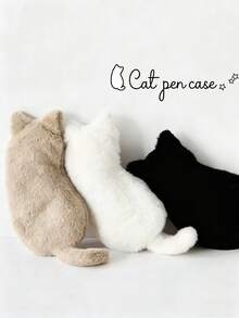 1个可爱猫咪毛绒化妆刷包，卡通大容量文具/化妆品包，创意礼物，适合女性和女孩，柔软舒适的个性化化妆包 - 彩色 - 查看 3