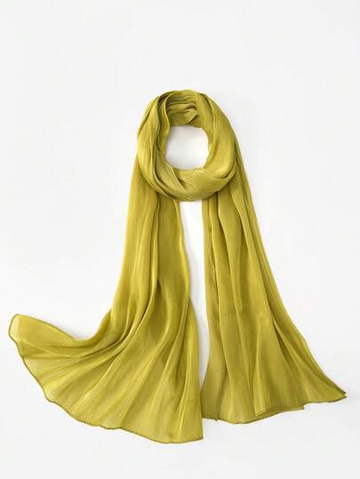 1pc Women's Solid Color Silk-Like Soft Headscarf, Arabian Casual Long Scarf, Conservative Plain Head Wrap, Suitable For Daily Use