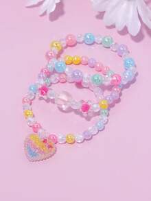 3pcs/Set Charming Love Pendant Bracelet Charming Multicolor DIY Beaded Jewelry Jewelry Bracelet Set Suitable For Girls Campus Birthday Holiday Party Gift Accessories Daily Casual College Vacation Set Colorful Beads Color Random - Multicolor - View 1