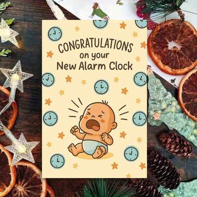 1 ชิ้น การ์ดเด็กทารกแรกเกิดขี้เล่นพร้อมซอง - ดีไซน์ "Baby Alarm Clock Cheers", ข้อความตลกขบขันและรายละเอียดทารกในการ์ตูน, เหมาะสำหรับเพื่อน/ครอบครัว, เหมาะสำหรับงานเฉลิมฉลองทารกและช่วงเวลาขี้เล่น, การ์ดเด็กทารกแรกเกิด|การ์ดลายอารมณ์ขัน|การ์ดอวยพรแบบกระดาษ, เครื่องประดับสื่อความรู้สึก
