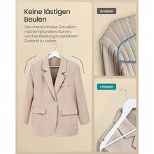 SONGMICS Kleiderbügel Holz, 20er Set, Holzbügel schlank, Bügel, Einkerbungen im Schulterbereich, Hosenbügel, 360° drehbarer Haken, Birkenholz, für Träger und Jacken, wolkenweiß CRW040W01-4468 - Wolkenweiß - Übersicht 7