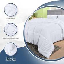 Alternative down comforter for all seasons, filled with siliconized fiber and box stitched, suitable for queen size beds - Blanco - Ver 8