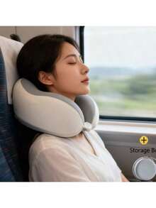 Upgraded 100% Pure Memory Foam Travel Pillow, Multi-Functional Neck Pillow For Airplane Flights, Car Rides, Trains & Office Nap, Portable U-Shaped Pillow With Multiple Colors Almohada Cervical Pillows Travel Pillows For Airplane - 灰白 - 查看 3