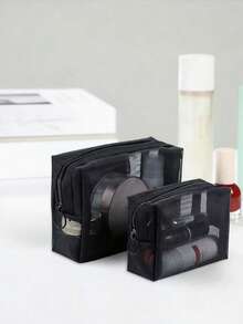 3件套黑色极简尼龙网眼化妆包，大容量旅行化妆品收纳包，透明必备品收纳包，拉链配件包，美甲包，化妆包，化妆袋，洗漱包，桌面收纳包，化妆包，化妆袋，化妆包，包，梳妆台，化妆袋，小化妆包，化妆袋，化妆包，大容量，大化妆包，圣诞礼物，小袋子，女士礼物，小袋子/手提包，化妆品收纳包，迷你小袋子，大容量小袋子，女士礼物，圣诞礼物，女士礼物创意 - 黑色 - 查看 9