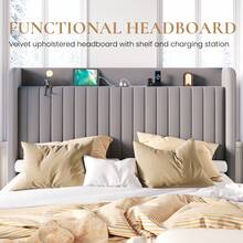 SHA CERLIN Full/Queen/King Size Lift Up Storage Bed Frame/Charging Station/USB,Type-C Port/Storage Headboard/Velvet Upholstered/Hydraulic Support/No Box Spring Needed/Noise Free/Grey - Xem 5