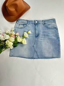 大码女式水洗弹力牛仔短裤，适合春夏休闲穿着及通勤度假。 - 藍色 - 查看 6