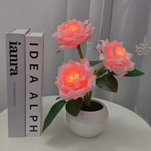 1个郁金香灯，LED仿真郁金香夜灯带花瓶，家居装饰，适用于客厅、书桌，适合圣诞节、母亲节、感恩节和其他节日