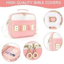 Bible Cover Case For Women Grils, Preppy Bible Bag With Adjustable Shoulder Strap, Waterproof Bible Carrying Tote Bags Holder For Bible Study Supplies Accessories & Christian Gifts - 淺藍色 - 查看 2