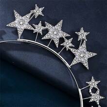1pc Fashionable, Light Luxury, Simple Zinc Alloy Headband, Inlaid With Rhinestones, Stars, And Five-Pointed Stars, Festive Celebration Hair Accessory, Crown Fashion Headpiece For Valentine's Day Valentine's Day Accessories Gift - Multicolor - View 4
