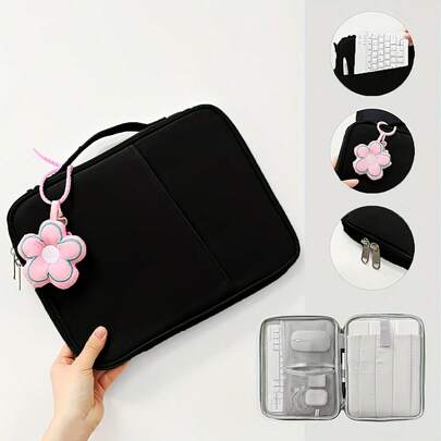 1个简约时尚的扁平笔记本电脑保护套，适用于各种笔记本电脑，便携式文件收纳包，适用于商务、办公、旅行，轻便手提包