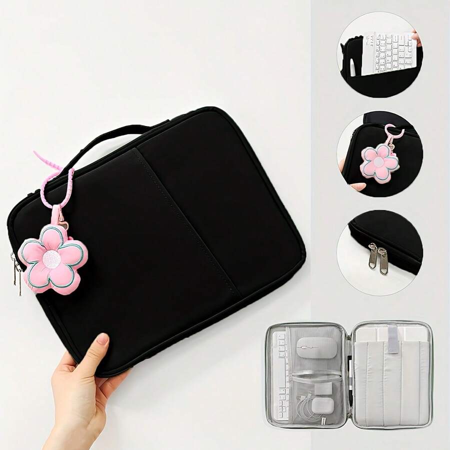 1个简约时尚的扁平笔记本电脑保护套，适用于各种笔记本电脑，便携式文件收纳包，适用于商务、办公、旅行，轻便手提包 - 彩色 - 查看 1