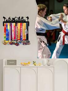 1 pieza Estante metálico para exhibir medallas de Taekwondo de oro, plata y bronce, soporte de pared para almacenamiento y decoración, adecuado para premios deportivos, resistente a la intemperie para exhibición en interiores/exteriores, regalo perfecto para aficionados y campeones deportivos - Negro - Ver 5