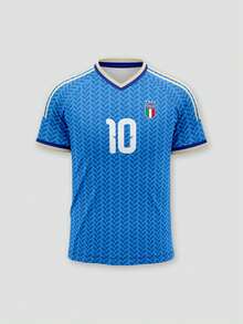 Áo thun thể thao tùy chỉnh này có thiết kế áo đấu World Cup của đội tuyển quốc gia Ý, với họa tiết sọc xanh trắng, được thiết kế đặc biệt cho World Cup 2026. Có thể tùy chỉnh với chữ cái và tên. Chiếc áo thun này có thể dùng làm quà tặng, quà tặng Ngày của Cha, hoặc áo thun cho các sự kiện kỷ niệm. Thích hợp cho mùa hè, hoặc để mang theo khi đi du lịch. - Màu xanh lam - Xem 3