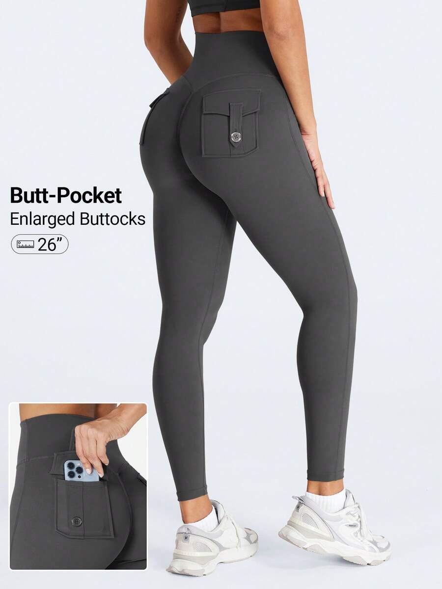 YEOREO CoreFlex Workout Scrunch Leggings For Women Cargo Pockets High Waisted Gym Leggings Yoga Pants - 碳灰 - 查看 1