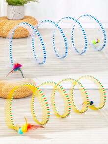 S-Shaped Cat Tunnel Toy, Metal Wire & Gauze Patchwork Design, Foldable With Sound Effect, Cat Teaser Toy, Self-Entertainment & Energy Release Training Toy - Yellow - View 10