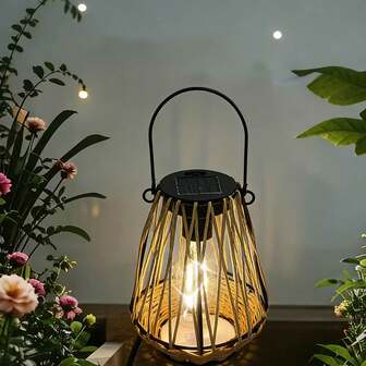 1 Piece Of Handcrafted Wicker, Wabi-Sabi-Style Solar Lantern With Light And Star-Shaped Projection Effect, Waterproof For Outdoor Use, Suitable For Campsites/Homestay Terraces/Balconies/Courtyards For Decoration. Ideal For Camp Enthusiasts/Homestay Owners/Soft Furnishing Bloggers Seeking High-End Ambiance Lighting.