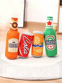 1pc Pet Chew Toy In Beer Bottle Shape, With Buzzing Sound, Soft Plush Material, Suitable For Dog Chewing, Interactive Toy - Multicolor - View 4