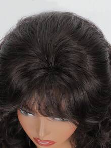 18 Inch Long Curly Wave Wig Women's With Bang Synthetic Wig 150% High Density Heat Resistant Fiber Breathable Rose Net Cap Versatile For Daily Wear Costume Party Or All Seasons Use Available Black Light Brown Or Dark Brown - Multicolor - View 9