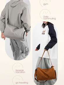 1 pieza Bolso impermeable para hombres con compartimento separado para zapatos, bolso de hombro/cruzado de gran capacidad en color negro sólido minimalista, bolso de equipaje multifuncional, adecuado para estudiantes, adolescentes, estudiantes universitarios, dormitorios, práctico y versátil, adecuado para volver a la escuela, vacaciones, viajes - Multicolor - Ver 3