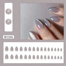 4 Boxes 96Pcs Short Squoval Press On Nails Magnetic Cat Eye Solid Gray Press On Nails, 30PCS Almond False Nails, Elegant & Minimalist Removable Fake Nails For Women & Professionals, Easy Apply & Ready-To-Wear For Daily, Office, Wedding & All Season Manicure.Poly Gel Nail Kit,Nail Charm,Valentine,Fake Nails Press On,Cute Nails,Y2k Nails. - 灰色243 - 查看 2