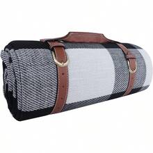 Goodsnetic Mantas de Picnic 200 x 200 CM Manta de Picnic de Gran tamaño Impermeable a Prueba de Arena para 6 a 8 Adultos Celosía en Blanco y Negro - CelosaenBlancoyNegro - Ver 1