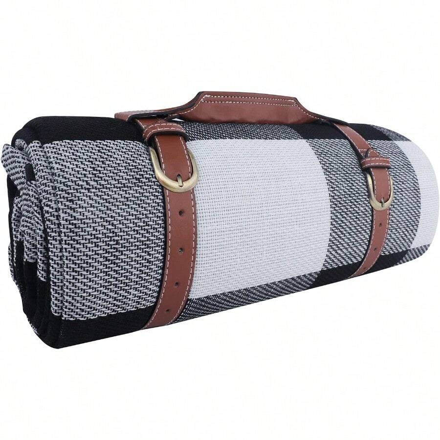 Goodsnetic Mantas de Picnic 200 x 200 CM Manta de Picnic de Gran tamaño Impermeable a Prueba de Arena para 6 a 8 Adultos Celosía en Blanco y Negro - CelosaenBlancoyNegro - Ver 1