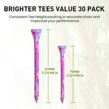 FINGER TEN 30pcs/Pack Durable Wooden Golf Tees, 3 1/4 Inch/2 3/4 Inch, Bamboo, 70mm/83mm, Pink, Purple, Grey - Purple - View 4