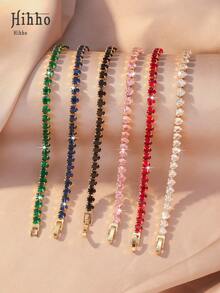 Hihho 1 chiếc vòng tay tennis nữ phong cách hip-hop đính đá Zirconia hình trái tim, thiết kế lấp lánh, đa năng, cao cấp, cá tính, màu kẹo ngọt, thích hợp cho các lễ hội, tiệc tùng, dạ hội. - Nhiều màu - Xem 12