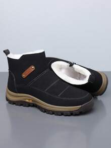 男士圆头中筒靴，保暖内衬，PU鞋面，橡胶鞋底，防滑保暖，适合冬季商务休闲穿着 - 黑色 - 查看 11