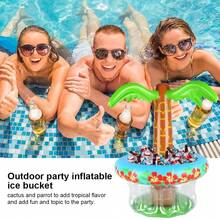 72 Inch Inflatable Palm Tree Cooler, Beach Theme Decor, Pool Party Decoration, Hawaiian Birthday Party Supplies, Tropical Ocean Jungle Summer Outdoor Beverage Cooler - 彩色 - 查看 10