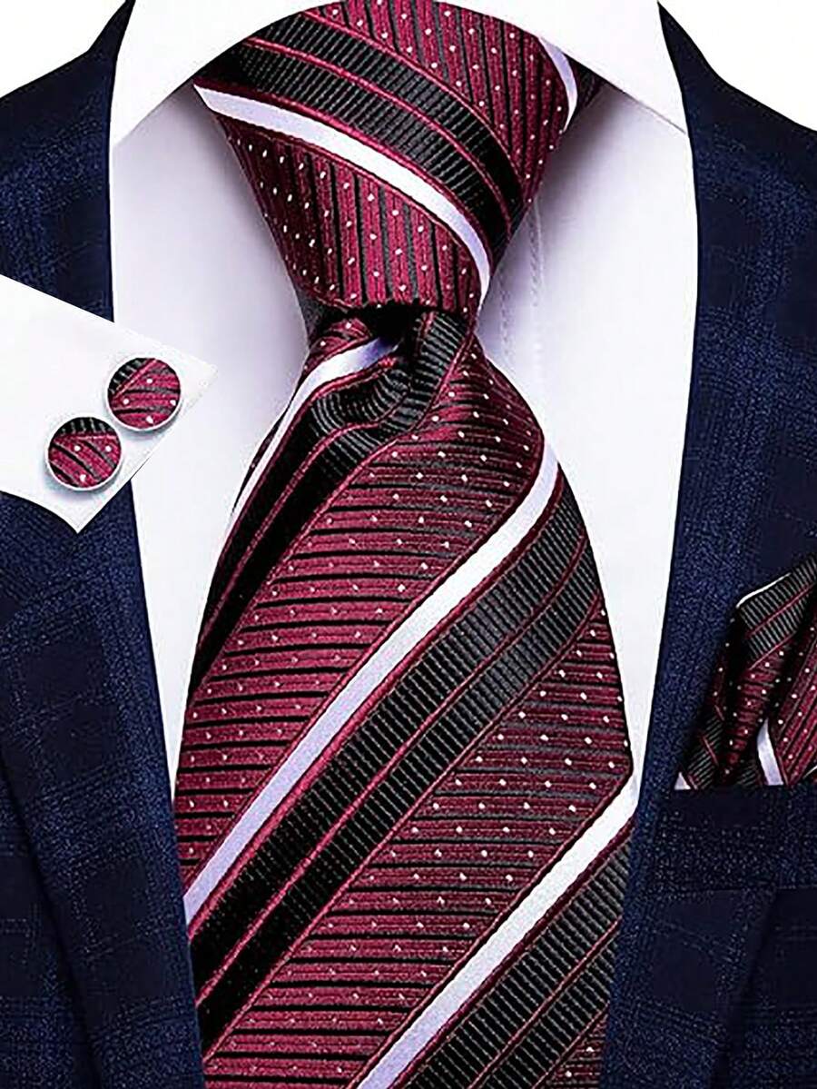 Men Tie Sets Classic Fashion Necktie Set With Cufflink For Business Party - Red Violet - View 1