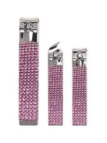 3pcs/Set Rhinestone Stainless Steel Nail Clipper Set, Stainless Steel Nail Cutter Nail Clippers, Pink & White Rhinestone Handle, Anti-Splash, Home & Travel Manicure Tool - Multicolor - View 9