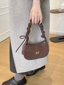 1 chiếc túi đeo vai nữ bằng vải nylon mềm mại, in họa tiết da báo, trang trí hình bướm bằng kim loại, có dây rút, thiết kế thời trang tối giản, thanh lịch, phù hợp sử dụng hàng ngày. - Cà phê - Xem 8