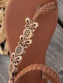 New Summer Toe Flat Sandals, Fashion Buckle Roman Shoes, Versatile Casual Beach Slippers - Brown - View 6