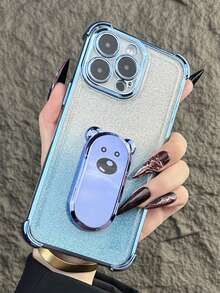 1个电镀可爱小熊支架 + 闪亮渐变紫/蓝/粉电镀透明手机壳,带隐藏式支架,防震超薄保护套,保护摄像头镜头,软壳,兼容 7/8/11/12/13/14/15/16/X/XR/Xs/Plus/Pro/Pro Max系列 - 藍色 - 查看 5