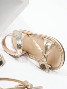 1 Pair Of Stylish And Cute Baby Girl Sandals With Bow Design, Perfect For Summer Flat Shoes. - Gold - View 4