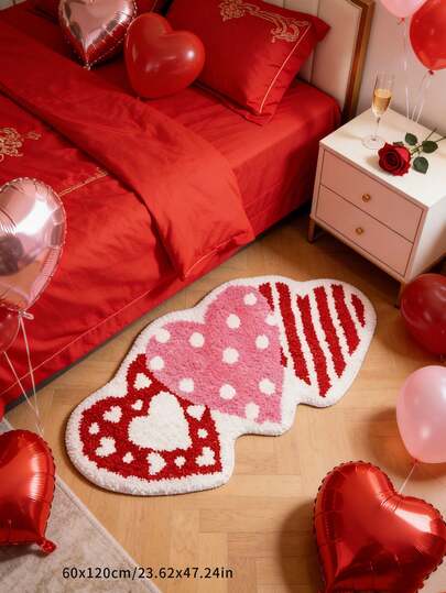 1pc Super Cute Heart Shaped Rug: Breaking The Monotonous Shape Of Traditional Doormats, With Pink And White Polka Dots, Red And White Heart Patterns, And Striped Color-Blocking Elements, It Instantly Captures The Girly Heart. It Is A Romantic Small Rug For The Bathroom/Bedroom, Small Rug, Welcome Mat, Doormat, Kitchen Rug, Home Decor, Front Door Mat, Area Small Rug, Outdoor Mat, Washable Carpet