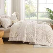 Queen Size Bed Comforter Set - Bohemian, Soft, Warm, Button Tufted  Design, Neutral Tone, Rustic, Aesthetic, Textured, Beige/Cream Color - Beis - Ver 7